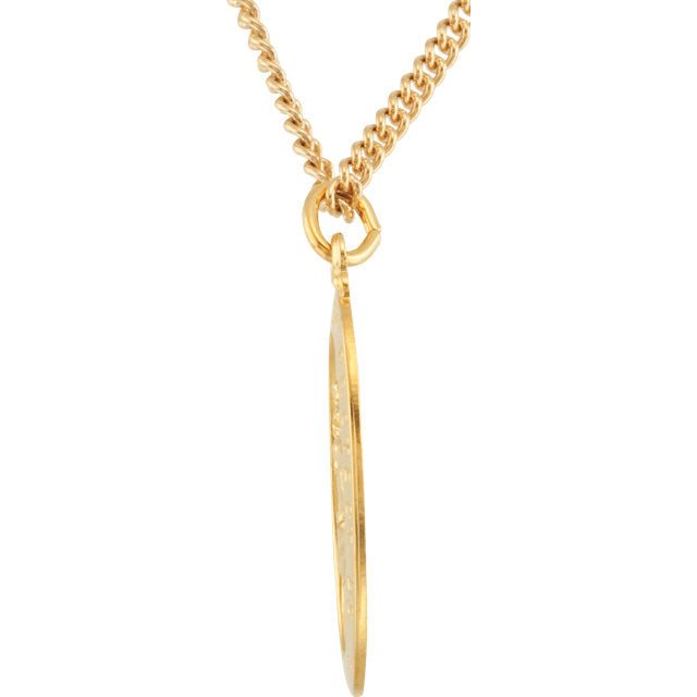 St Christopher 24 Karat Yellow Gold Plated Oval Necklace With