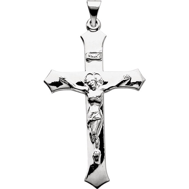 Clechee INRI Crucifix Cross Pendant in Solid 14 Karat White Gold 39 X 25 MM
