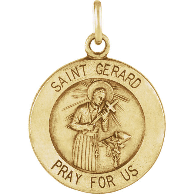 Round Radiant Saint Gerard Medal in Solid 14 Karat Yellow Gold Pray for Us Medal