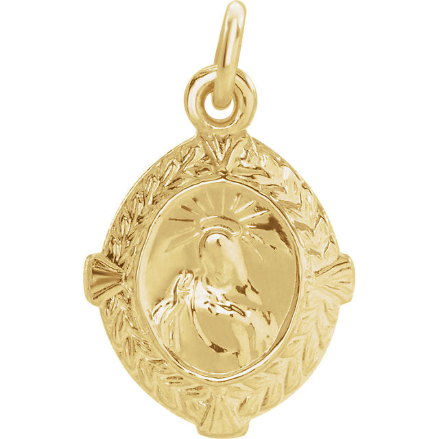 Sacred Heart of Jesus Fancy Oval Medal Pendant in 14 Karat Yellow 12 X 9 MM