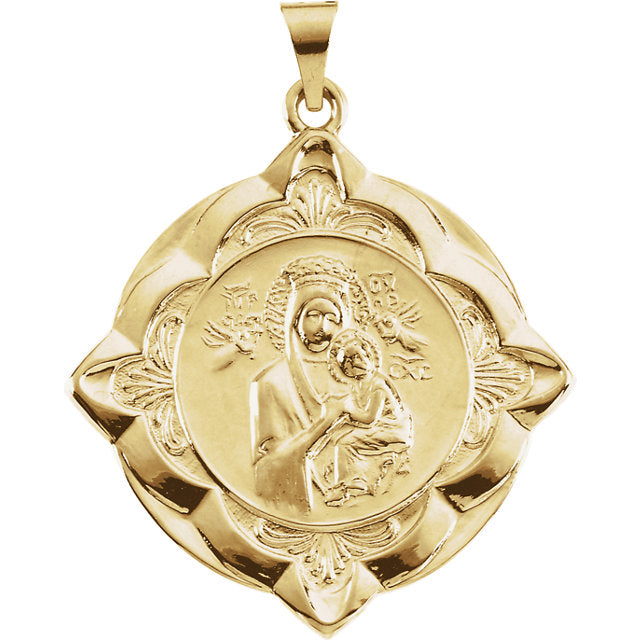 Our Lady of Perpetual Help Fancy Medal Pendant in 14 Karat Yellow 31 MM