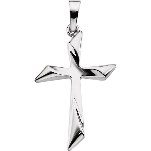 Dazzling Holy Hollow Cross in Solid 14 Karat White Gold