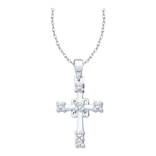 10kt White Gold Diamond Cross With Chain