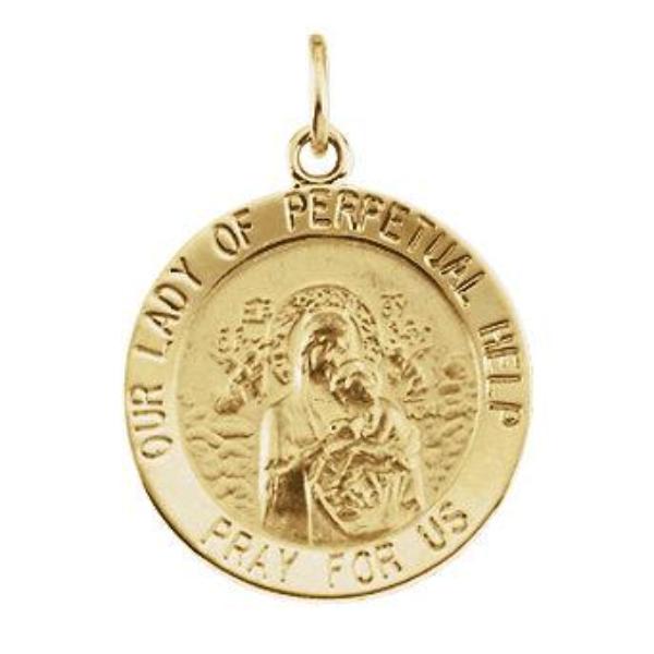 Our Lady of Perpetual Help Round Pendant in 14 Karat Yellow