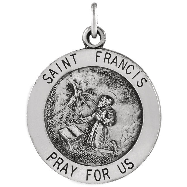 St Francis of Assisi Round Sterling Silver Medal Necklace 18 MM