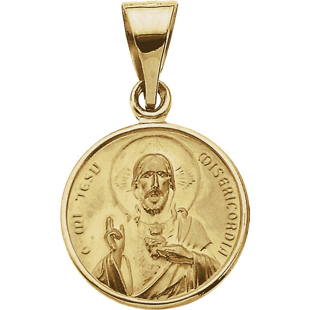 Sacred Heart of Jesus Round Medal Pendant in 18 Karat Yellow Gold