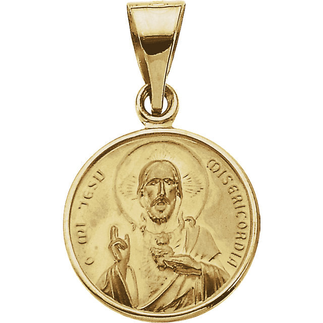 Sacred Heart of Jesus Round Medal Pendant in 18 Karat Yellow Gold 