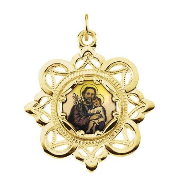St Joseph Fancy Design Yellow Gold Medal 26 MM