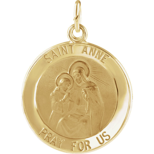St. Anne Round Medal Pendant in 14 Karat Yellow Gold