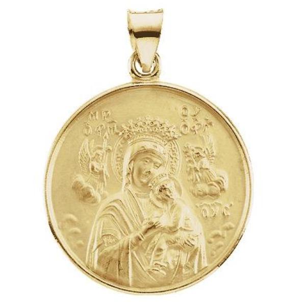 Our Lady of Perpetual Help Round Medal Pendant in 18 Karat Yellow Gold
