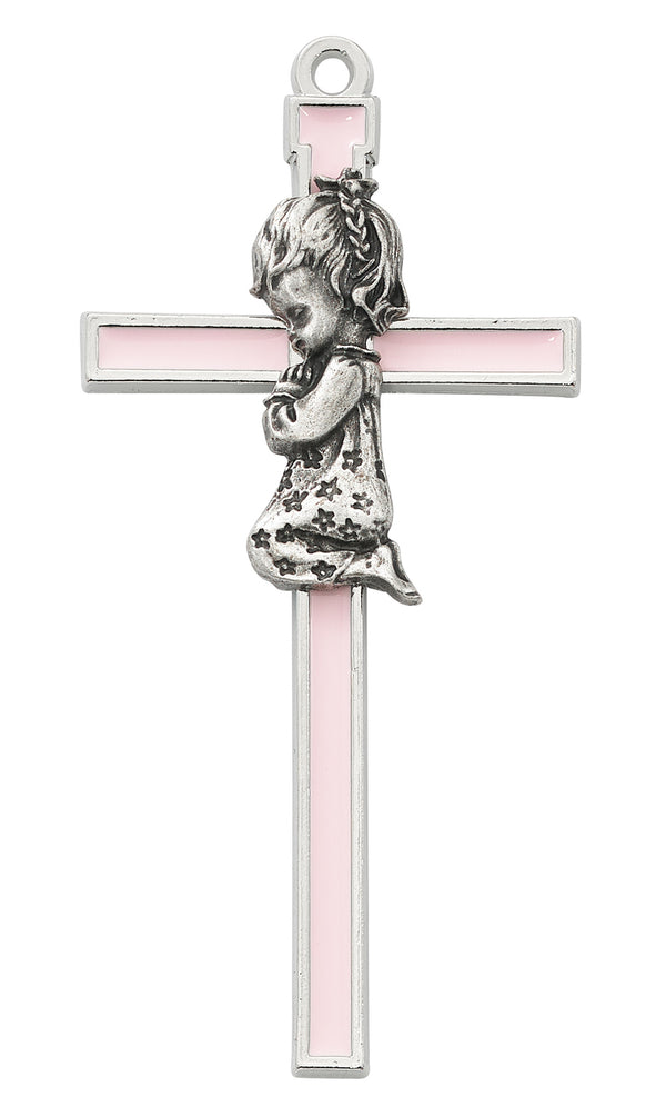 Pink With Silver Color Trim Praying Baby Girl Wall Cross 5 Inches