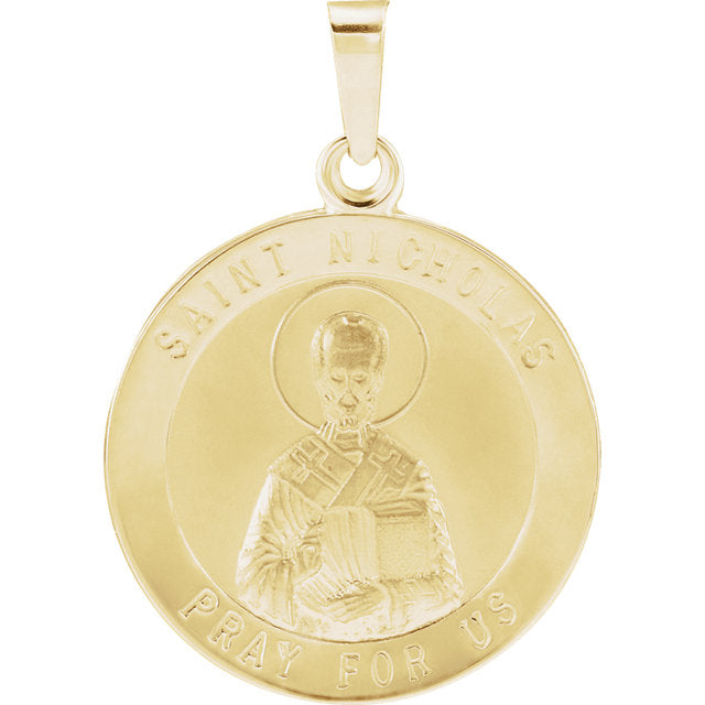 St Nicholas Round Yellow Gold Medal 18 MM
