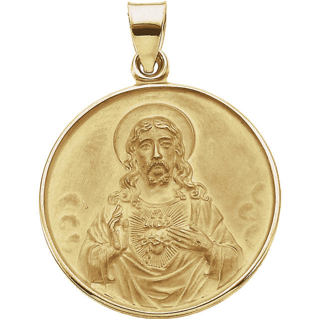 Sacred Heart of Jesus Round Medal Pendant in 18 Karat Yellow Gold