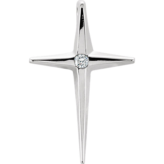 Simple Tapered Diamond Solitaire Cross in 14 Karat White Gold