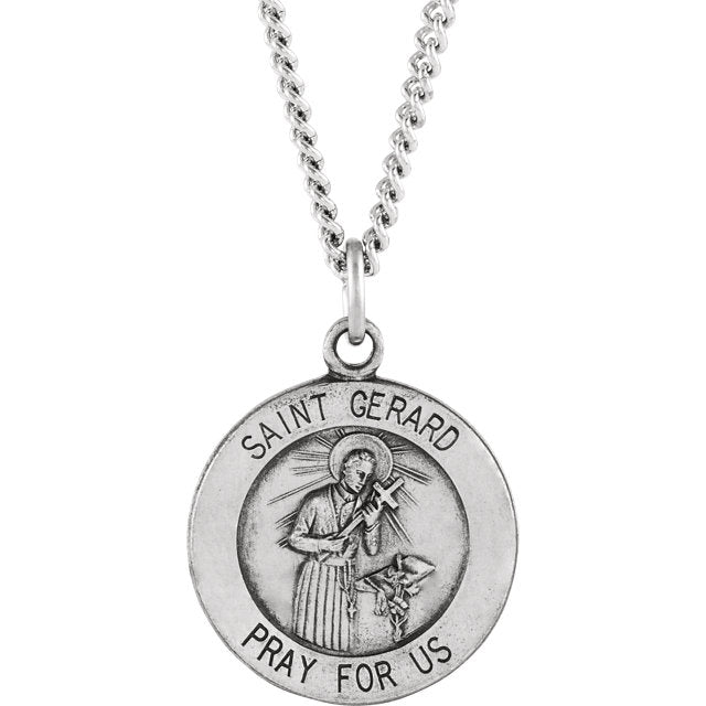 Round Saint Gerard Necklace in Solid Sterling Silver Pray for Us Medal