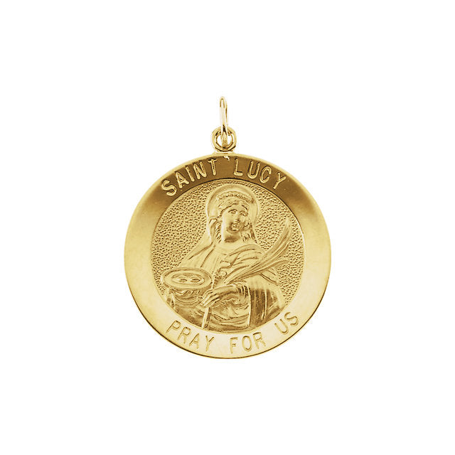 St Lucy Round Medal Pendant in 14 Karat Yellow Gold