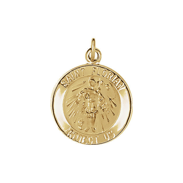14k White Gold and Satin St. Florian Medal Pendant