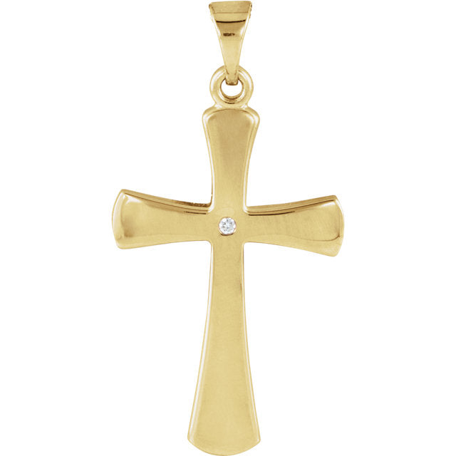 Diamond Solitaire Clechee Cross in Solid 14 Karat Yellow Gold 21 X 14 MM