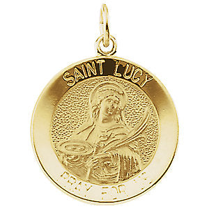St Lucy Round Medal Pendant in 14 Karat Yellow Gold
