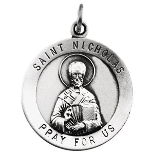St Nicholas Round White Gold Medal 18 MM