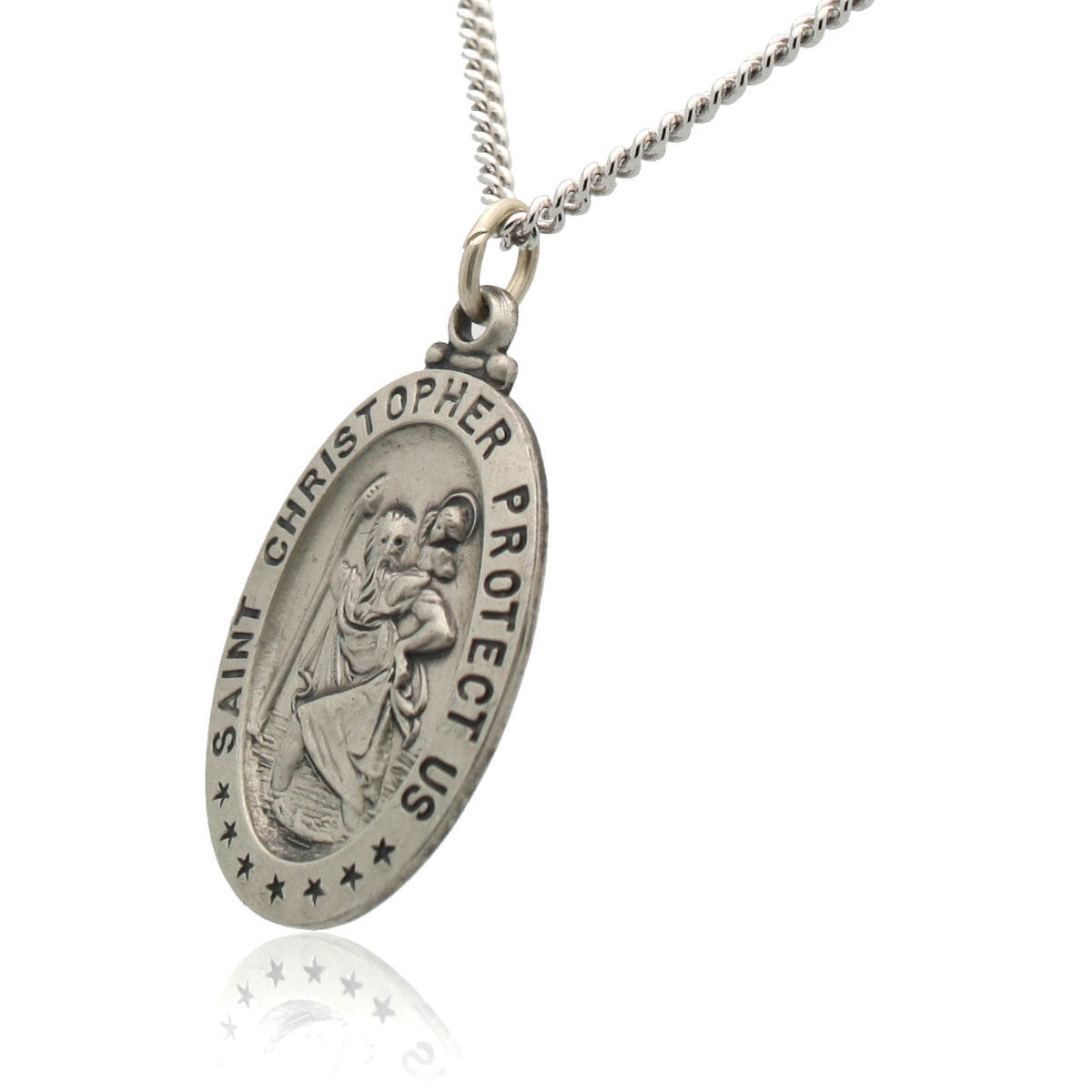 Oval St. Christopher Necklace Medal in Solid Sterling Silver With Jewe ...