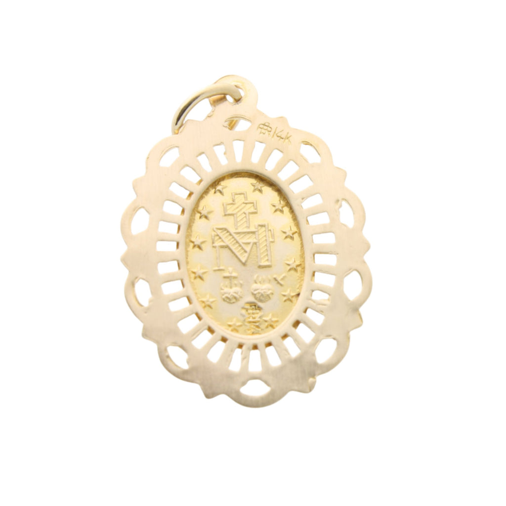 14k Yellow Gold Miraculous Medal Virgin Mary Pendant With 0.8mm Square Wheat Chain - 16 To 22 Inch - View #2