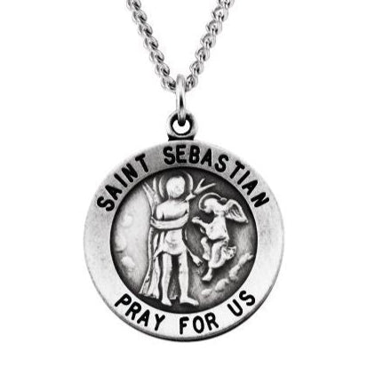 Round Saint Sebastian Necklace in Solid Sterling Silver Pray for Us Medal