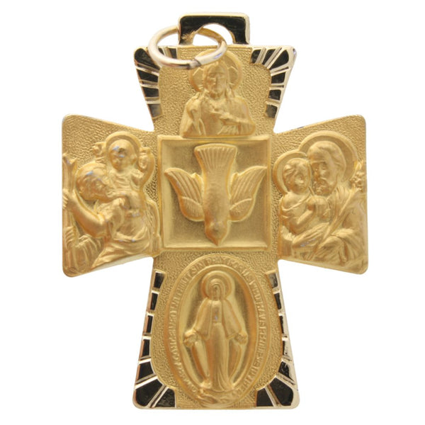 Catholic 14kt Yellow Gold Four Way Cross 28 X 23 MM