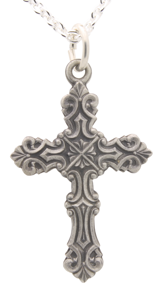 Sterling Silver Fancy Design Cross – www.allpatronsaints.com Sterling Silver Fancy Design Cross – www.allpatronsaints.com