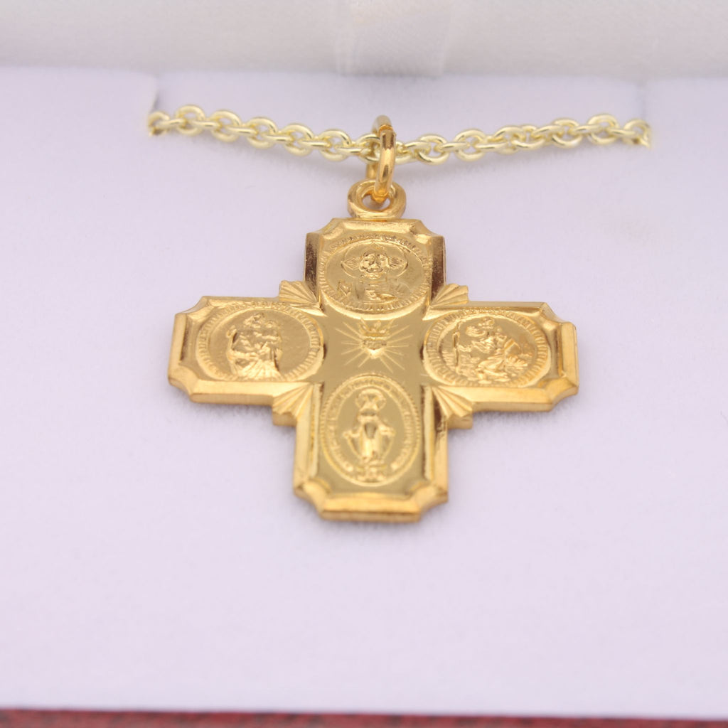 Four Way Medal Necklace 24kt Gold Plated With Chain – www