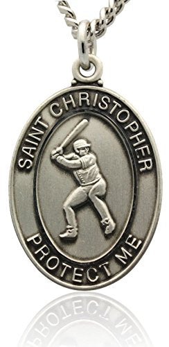 St Christopher Baseball Medal in Sterling Silver With Chain