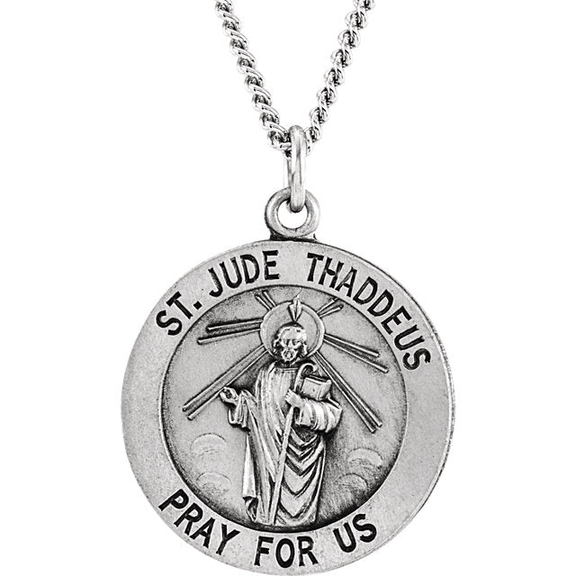Saint Jude Round Pendant Necklace in Solid Sterling Silver Pray for Us ...