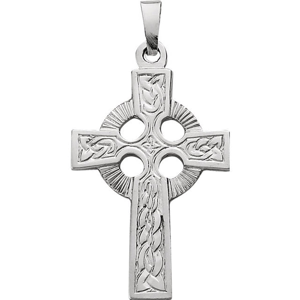 Fancy Celtic Cross Pendant in Solid 14 Karat White Gold