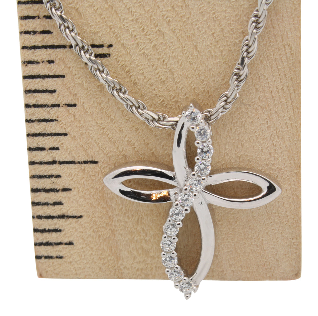 Pendentif Croix En Argent Sterling Avec Cubic Zirconia - Bijou Occasion En Excellent état