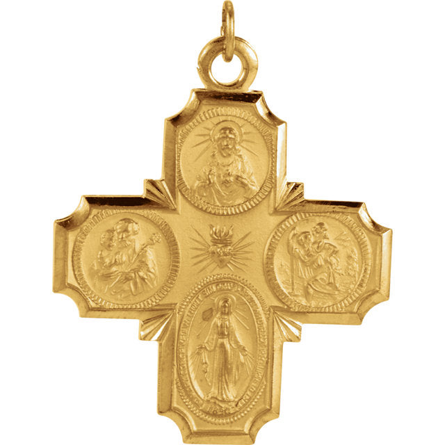 14kt Four Way Yellow Gold Medal – www.allpatronsaints.com