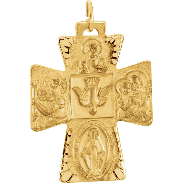 Catholic 14kt Yellow Gold Four Way Cross 28 X 23 MM