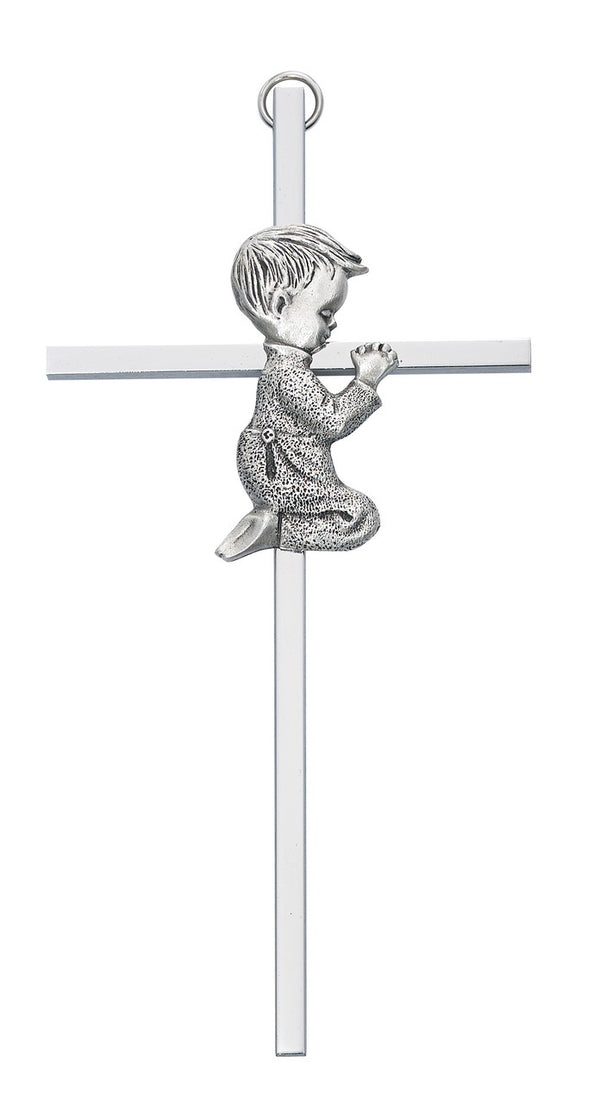 Praying Boy Baby Wall Cross Aluminum 6 Inches