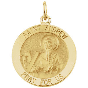 St. Andrew Round Medal Pendant in 14 Karat Yellow Gold