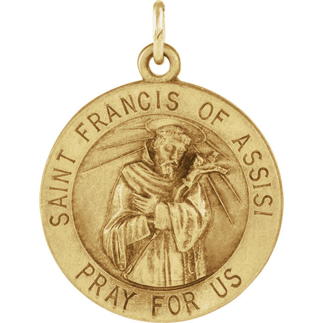 St Francis of Assisi Round Yellow Gold Pendant