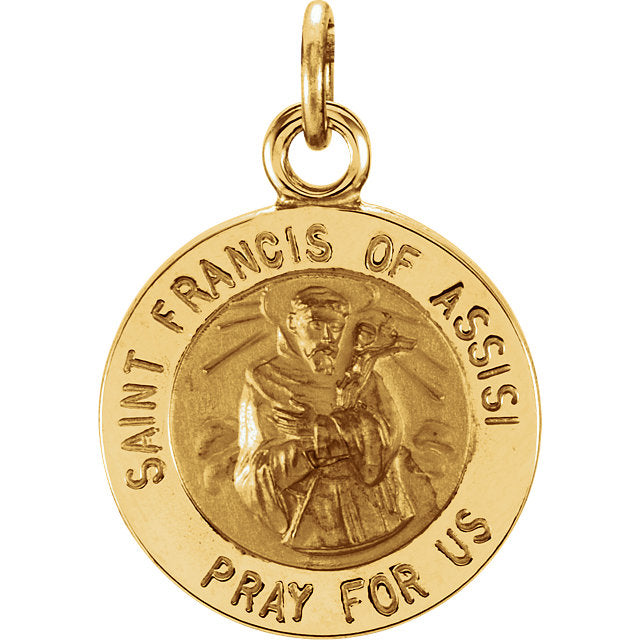 St Francis of Assisi Round Yellow Gold Pendant