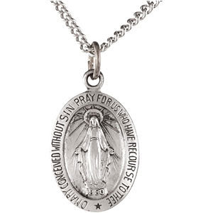 Oval Miraculous Medal Necklace in Solid Sterling Silver