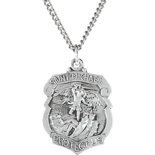 St. Mchael Sheld Pendant - Sold Slver Necklace - Sterlng Slver St. Mchael Sheld Pendant - Sold Slver Necklace - Sterlng Slver