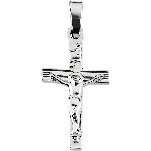 Carved INRI Crucifix Cross Pendant in Solid 14 Karat White Gold