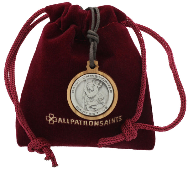 St Christopher Olive Wood Framed Medal Prayer Card Gift Set