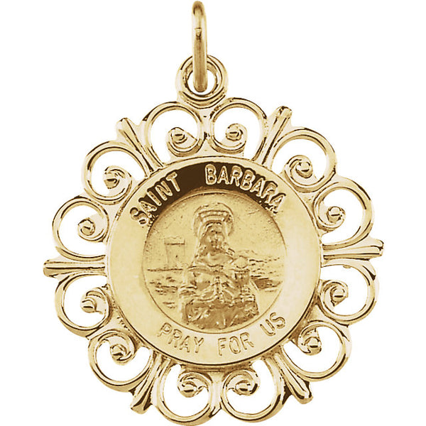 St Barbara 14kt Yellow Gold fleur De Lis Pendant 18 MM