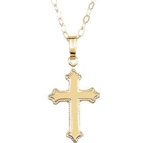 Youth Cross Necklace in 14 Karat Yellow Gold With Chain