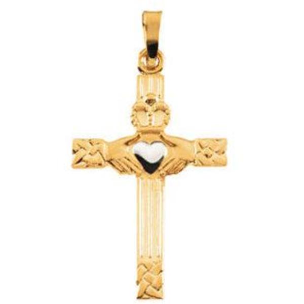 Two Tone Gold Claddagh Cross Pendant