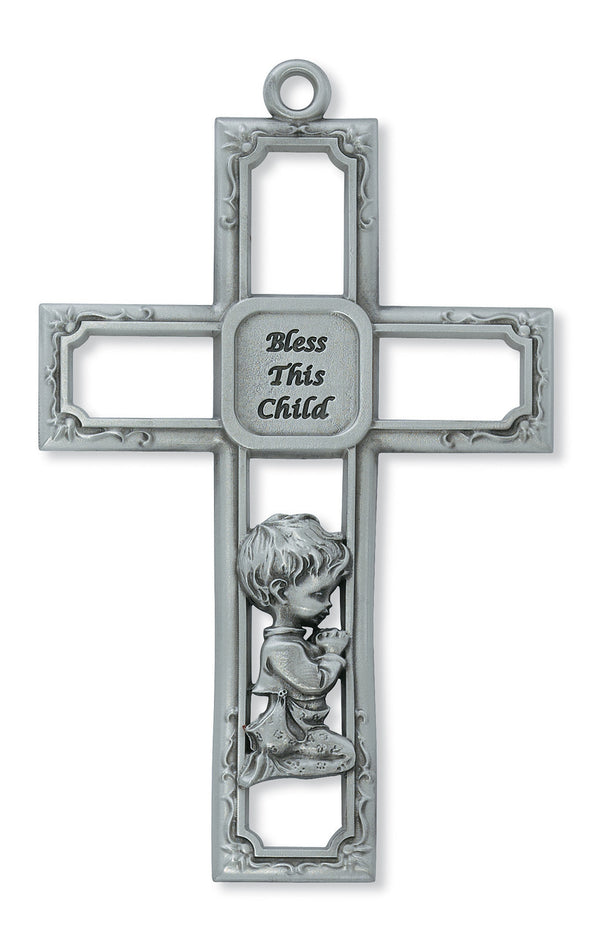 Praying Baby Boy Square Metal Wall Cross 6 Inches