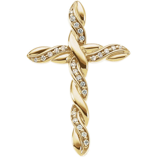 The Diamond Vine Cross in Solid 14 Karat Yellow Gold 37 X 24 MM
