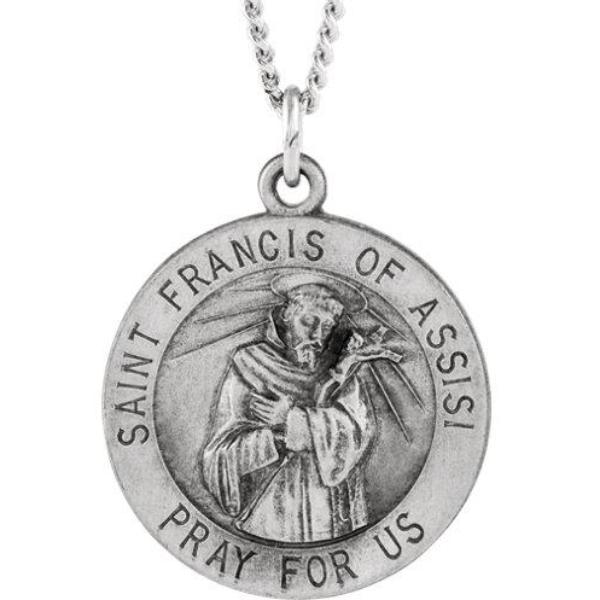 St Francis of Assisi Round Sterling Silver Necklace